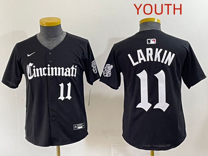 Youth 2025 Cincinnati Reds #11 Larkin Black Five generations Joint Name Nike MLB Jersey style 8